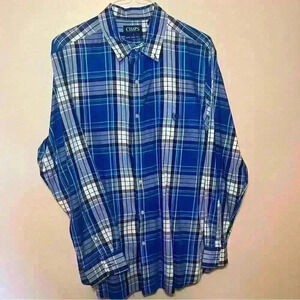 CHAPS Button Up Shirt Easy Care Twill Blue/White Plaid Mens Size X-Large